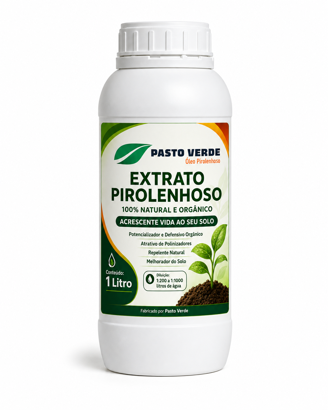 Embalagem de 1 litro do óleo pirolenhoso Pasto Verde